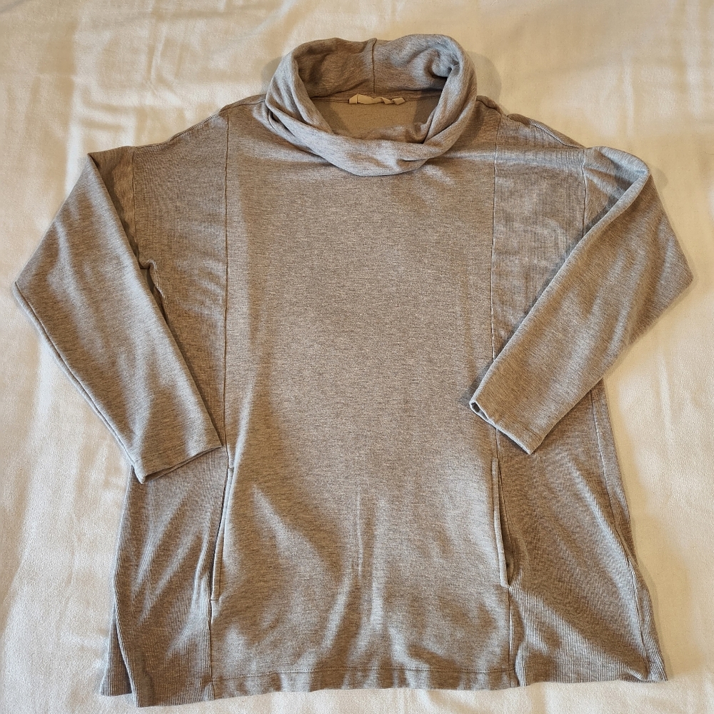 Soft Surroundings Cowl Neck Tunic Fleecy Sweatshirt Tan Oatmeal Size Large